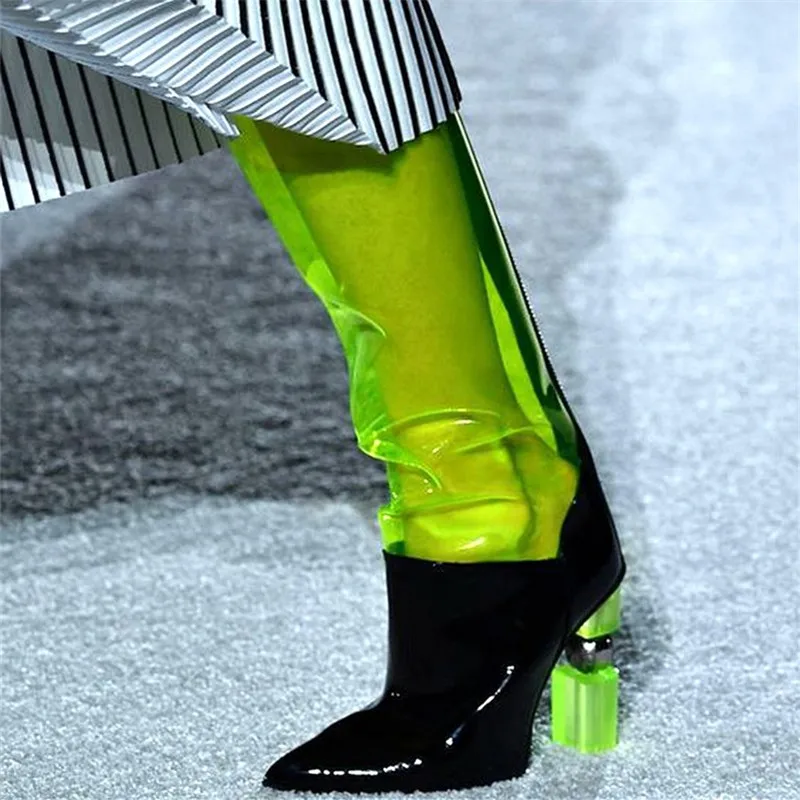 neon green thigh high boots