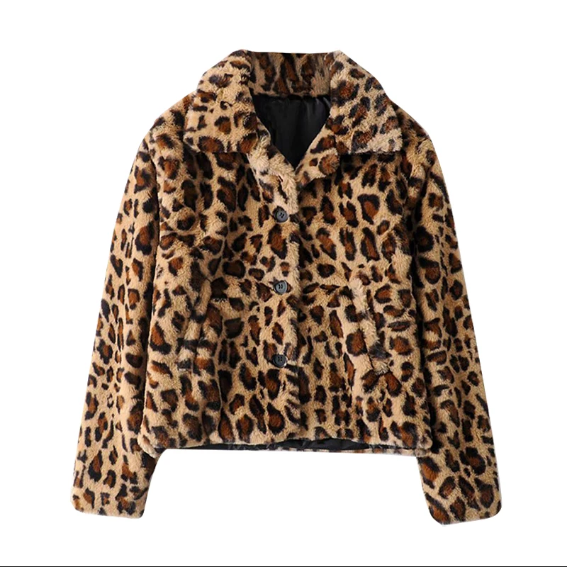 Модное женское леопардовое меховое пальто с отложным воротником, толстая теплая куртка, женская верхняя одежда, уличная одежда с длинным рукавом, пальто Manteau Femme