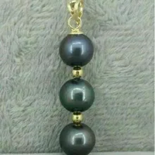 Черный круглый AAA 9-10 мм натуральный Таити жемчуг кулон ожерелье 14 К золото