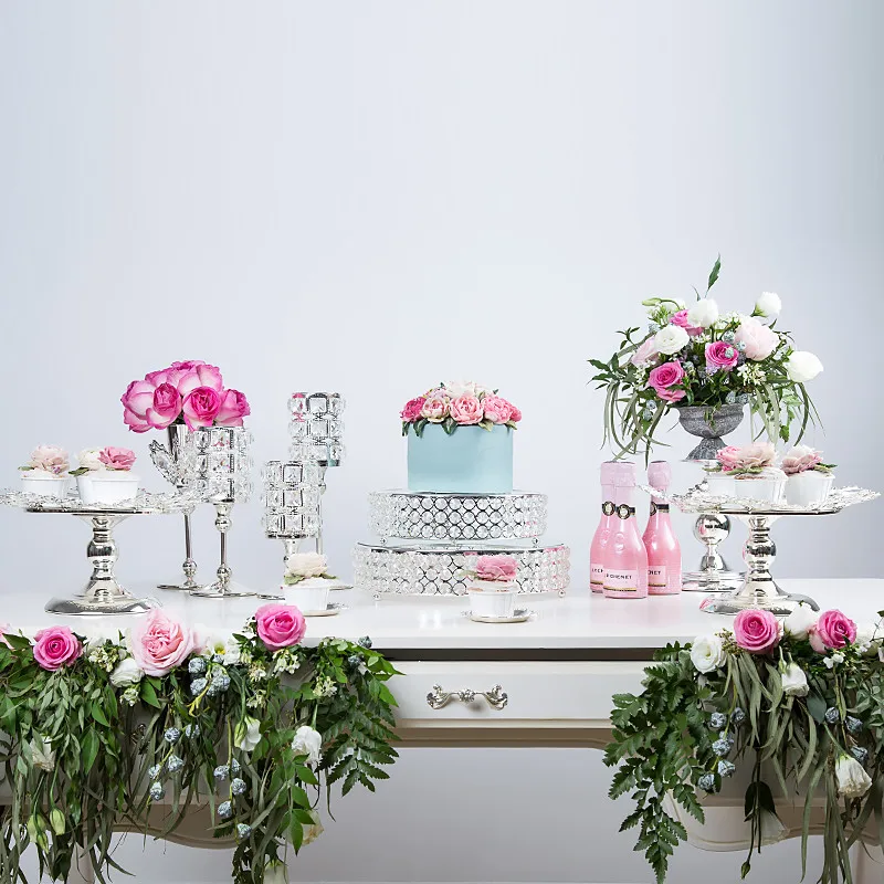 

Tobs mirror face wedding Gold Crystal cake stand set Electroplating party table candy bar table decorating tools