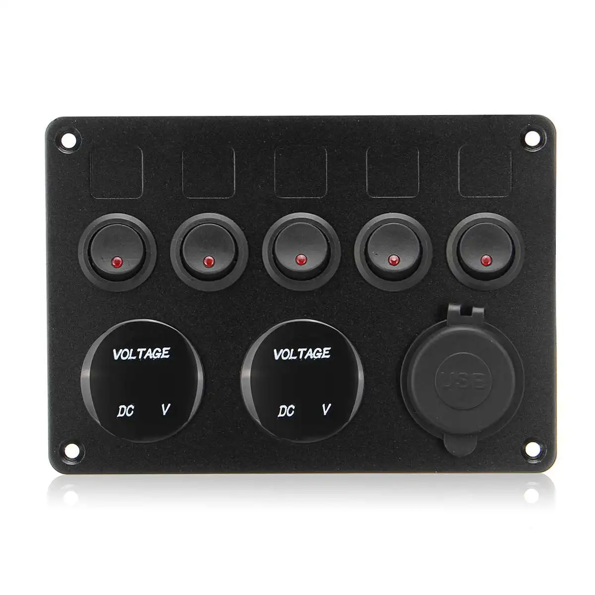 12V/24V Universal 5 Gang Car Marine Boat LED Rocker Switch Panel Circuit Digital Voltmeter Dual USB Port Outlet with DIY sticker