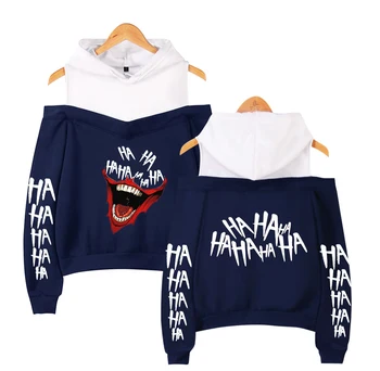 

Aikooki Joker Off-the-shoulder Hoody Coats Tops Print New Sale Fashion Strapless Shoulder Girls Sexy 2019 Women Casual Hooded