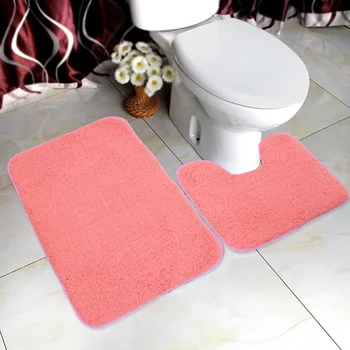 

1 Set 2pcs Imitation Wool Floor Mat Plush Carpet Door Entrance Pads Bathroom Toilet Pads for Home Shopping Mall Hotel (Pink）