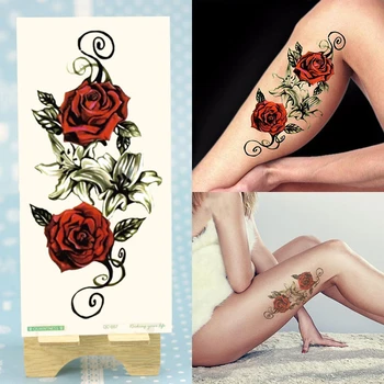 

Sexy Body Art Tattoos Temporary Sticker Red Rose Fake Tattoos Sticker For Women Waterproof Tattoos Sticker