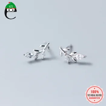 

ElfoPlataSi S925 Nice Leaves CZ Stud Earrings For Women Madam Girls Friend Kid Lady Gift 100% 925 Sterling Silver Jewelry XY767