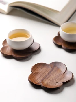 

Black Walnut Cup Mat Creative Petal Solid Wood Tea Cup Holder Coffee Cup Holder Afternoon Tea Accessories