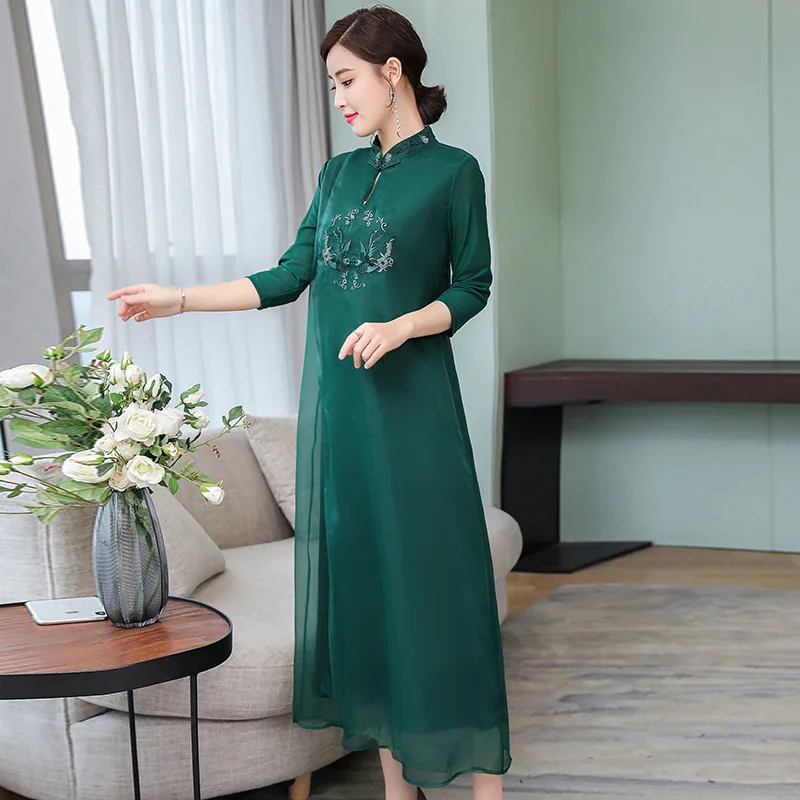 Женское платье летнее новое платье с вышивкой Чонсам в ретростиле большого размера elegant высококачественное элегантное саморазвитие vestidos