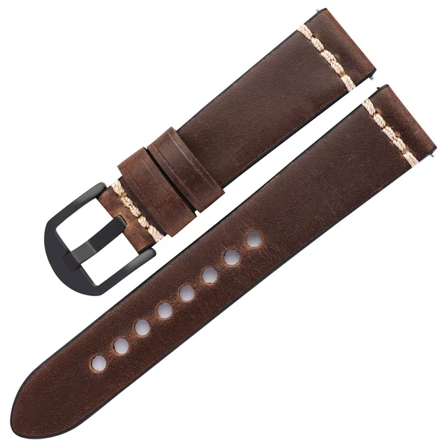 Men Luxurious Cowhide Watchbands 20mm 22mm Oil Wax Leather Watch Bracelet Straps For Panerai Watch Accessories Dark brown