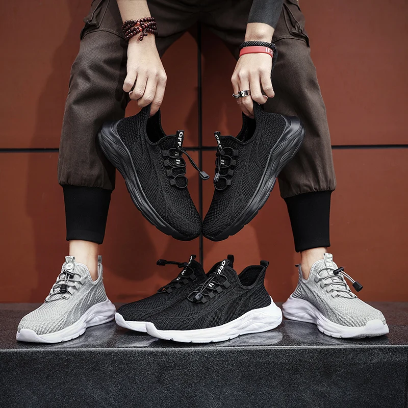 

Foit Knitted Fabric MD Sole Size 39-44 Men'S Sport Shoes Black/Gray Breathable Comfort Cushioning Running Shoes Fitness