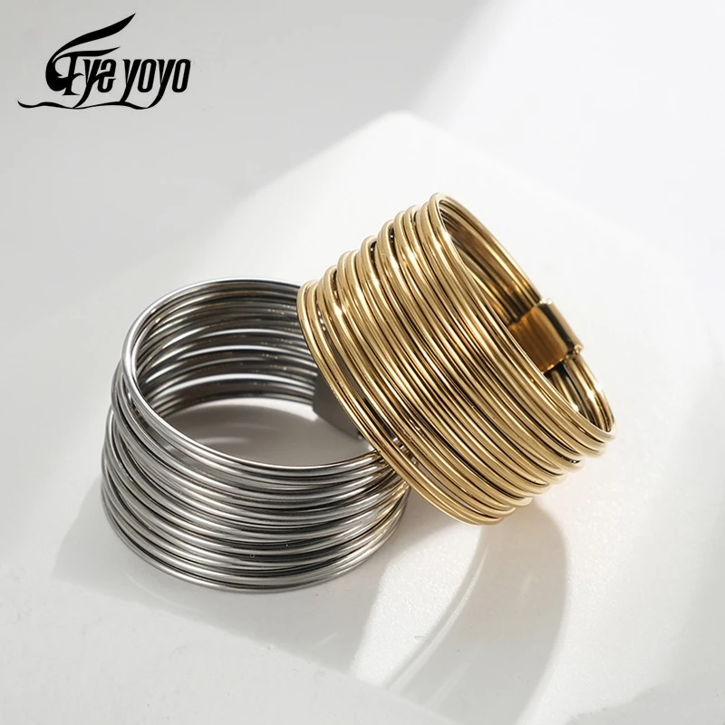 

Stainless Steel Wrap Wide Ring for Men Geometric Finger Statement Ring Party Layered Chic Jewelry Vintage Multi-layer Ring