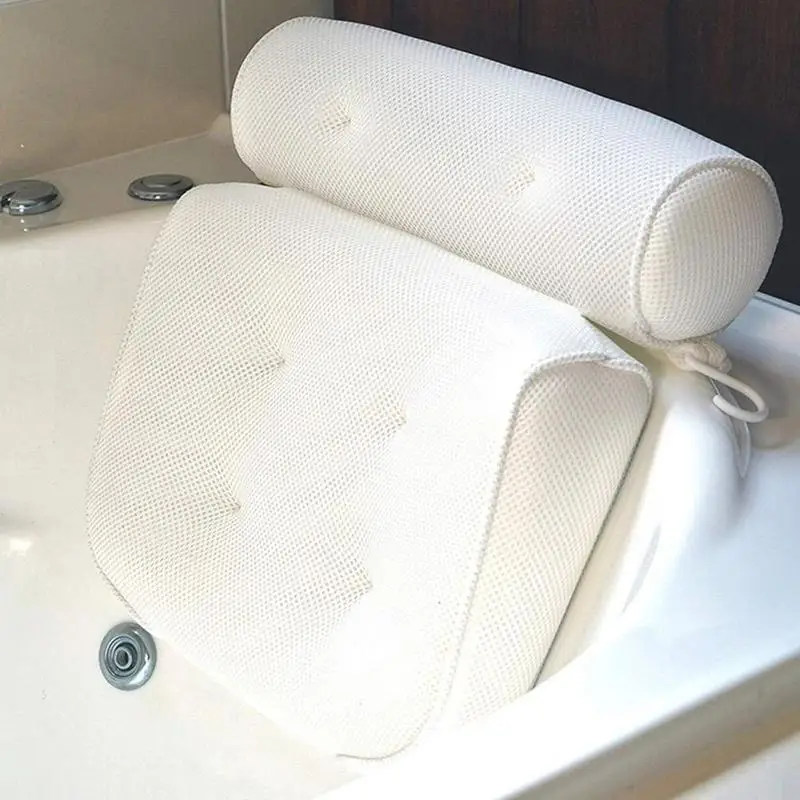 Cojín de baño de malla 3D transpirable, cojín de Spa con ventosas para el cuello y la espalda, accesorios para el baño