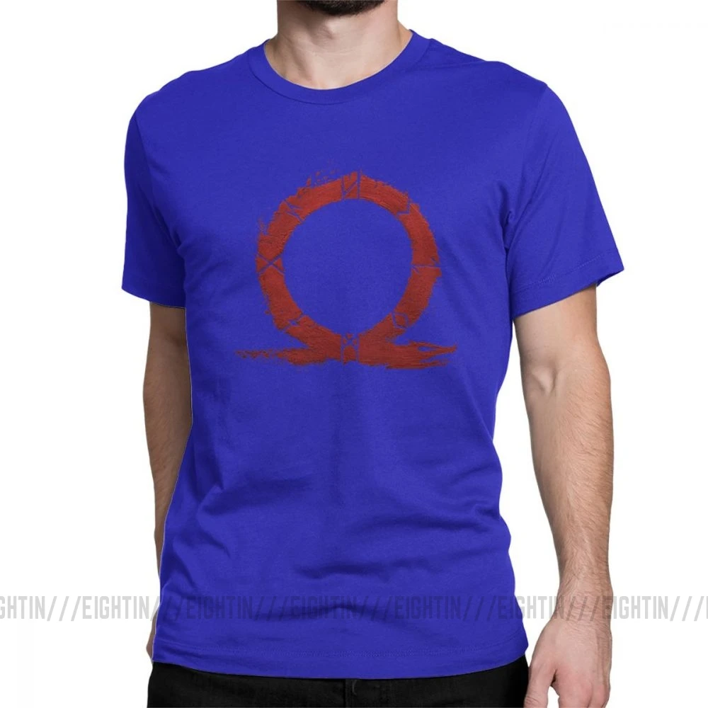 Мужская игровая футболка «Бог войны Кратос», Забавные топы с круглым вырезом и короткими рукавами, футболка из чистого хлопка, футболка с принтом - Цвет: Синий