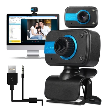 

USB HD 480P Video Webcam Recording Laptops Desktop Camera Built-in Microphone 360 Degrees Rotary 2LEDS Night Vision Effect D30