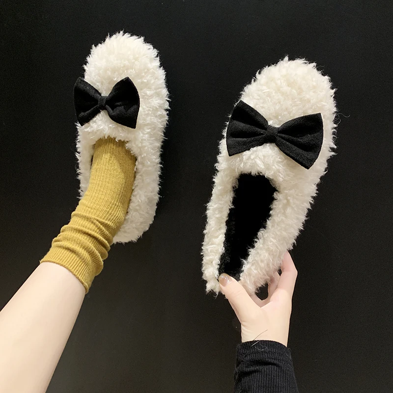 

Shallow Mouth Round Toe Casual Woman Shoe Women Shoes Autumn 2019 Fashion Women's Female Footwear Bow-Knot Loafers Fur Fall