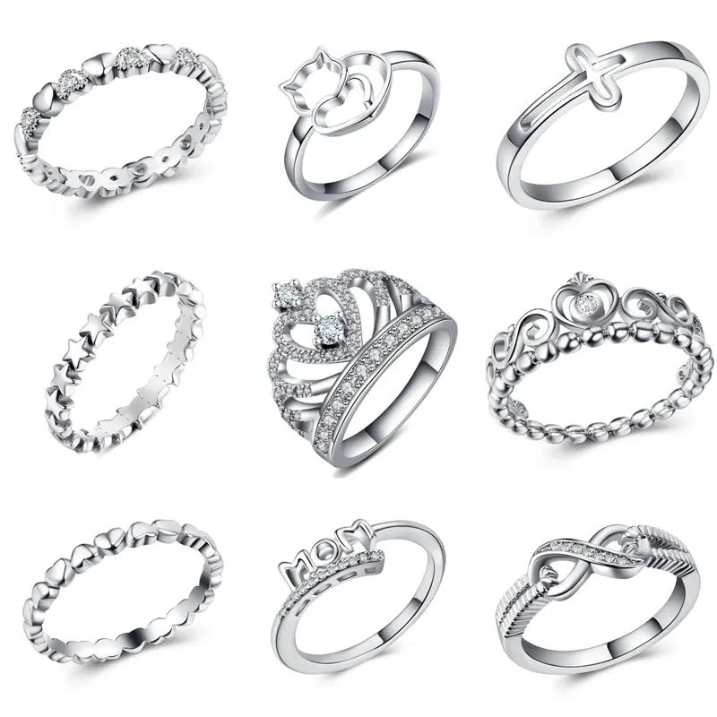 

Fashion Silver Color Rings Women Fine Jewelry Charm Heart Alphabet CZ Crystal Ring Wedding Valentine's Day Gifts