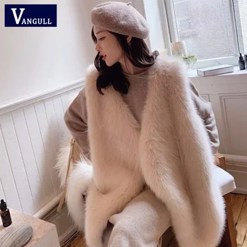 

Vangull Faux Fox Fur Vest Women Winter Fashion Medium Long Artificial Fox Fur Vests Woman Warm Fake Fox Fur Coats Female Ladies