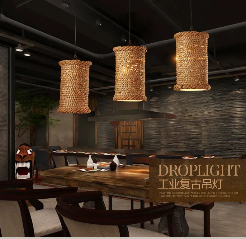 

American Country Loft Hemp Iron Rope Pendant Light Personality Retro Restaurant Bar Cafe Lamp lampen industrieel