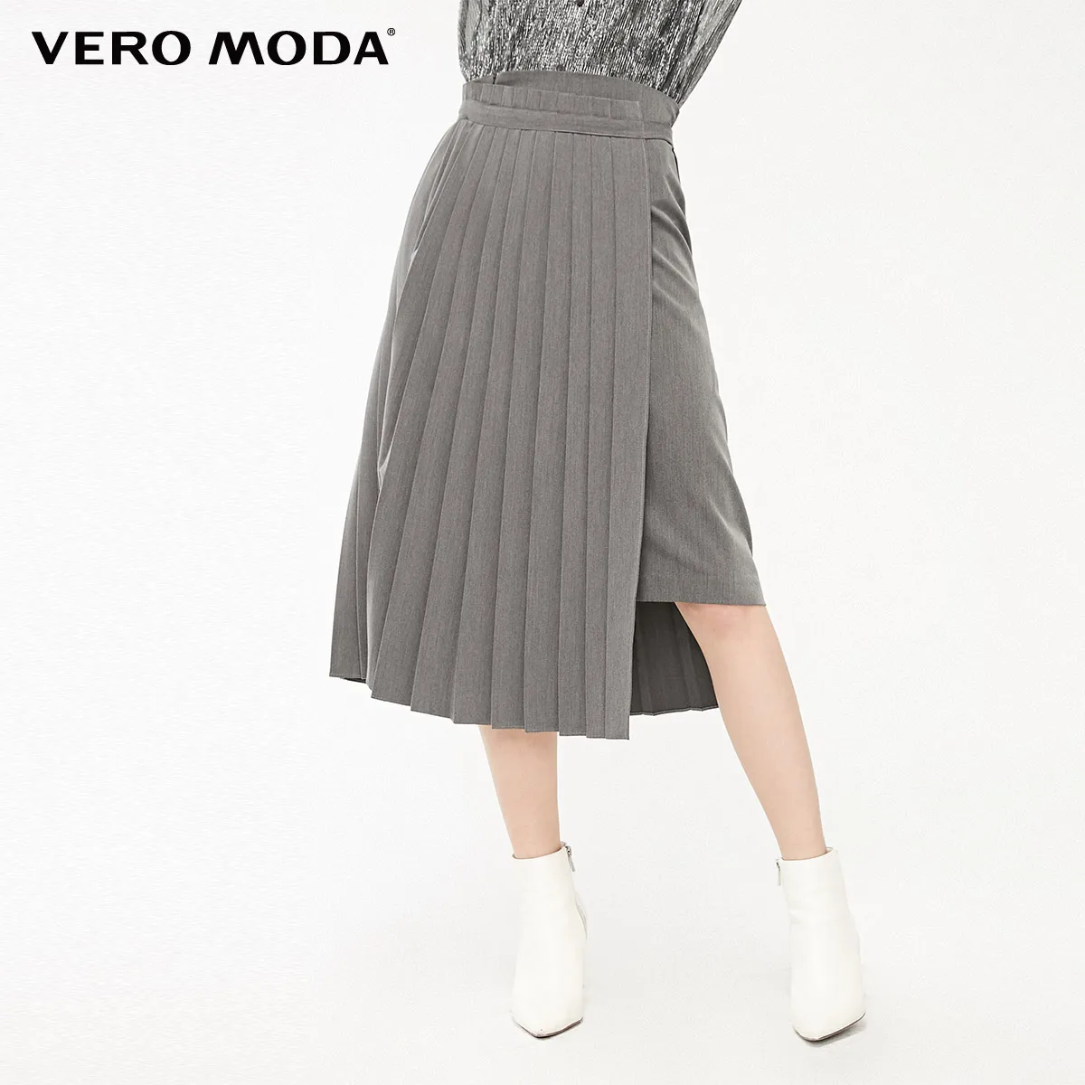 Vero Moda Женская плиссированная юбка с асимметричным подолом на шнуровке | 319116507 - Цвет: Granit mel.