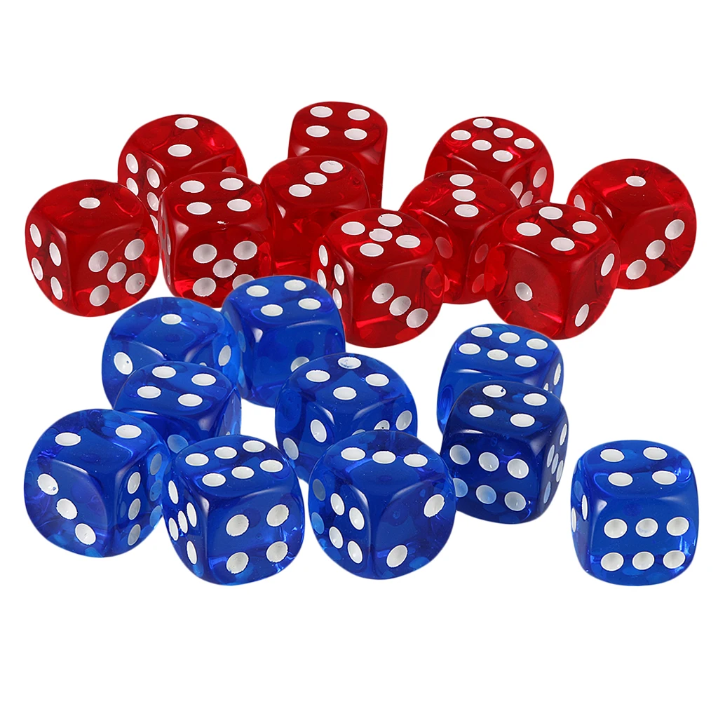 [Lot Of 20pcs] 16mm Poly D6 Dice Games Acrylic For Dungeons Dragons MTG RPG Role Playing (Blue + Red)