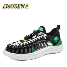 EMOSEWA Summer Big Size 36-46 Men Sandals Fashion Handmade Weaving Design Breathable Casual Beach Shoes Outdoor Sandals For Men