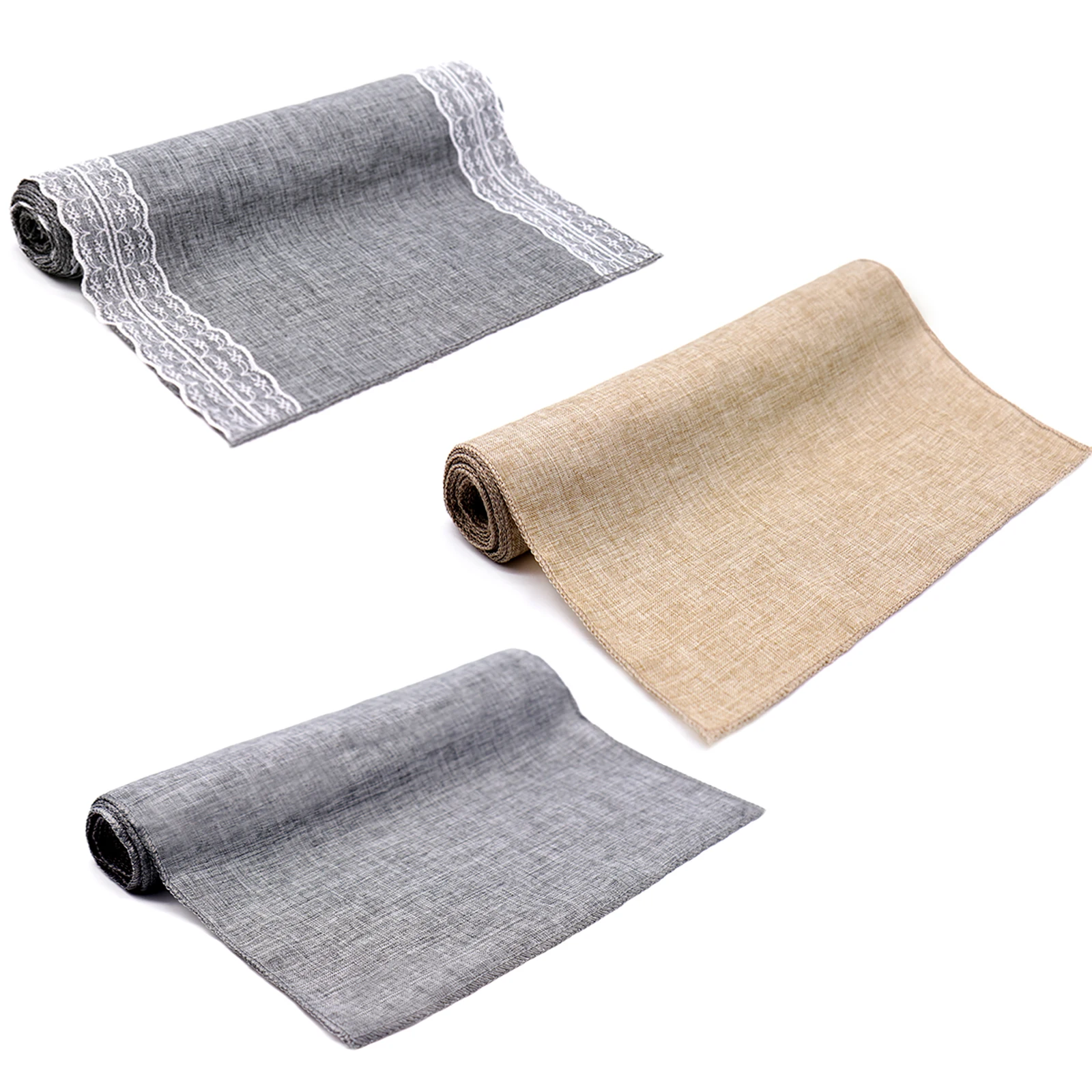 1pcs Imitated Linen Table Runner Khaki/gray Lace Table Cover for Christmas Wedding Birthday Party Decorations 12x108/14x 48inch