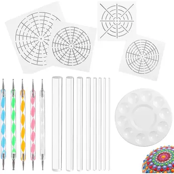 

NEW-Mandala Art Dotting Tools 18 Set Including 4 Mandala Stencils, 8 Acrylic Rods, Paint Tray, 5 Double Sided Dotting Tools