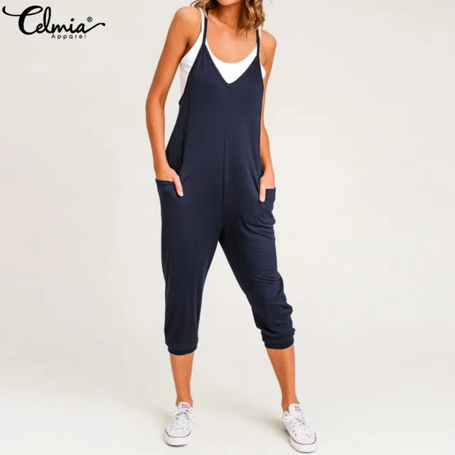 US $11.12 Celmia Plus Size Women Sexy Straps Jumpsuits Romper 2020 Sleeveless Casual Loose Harem Pants Playsu