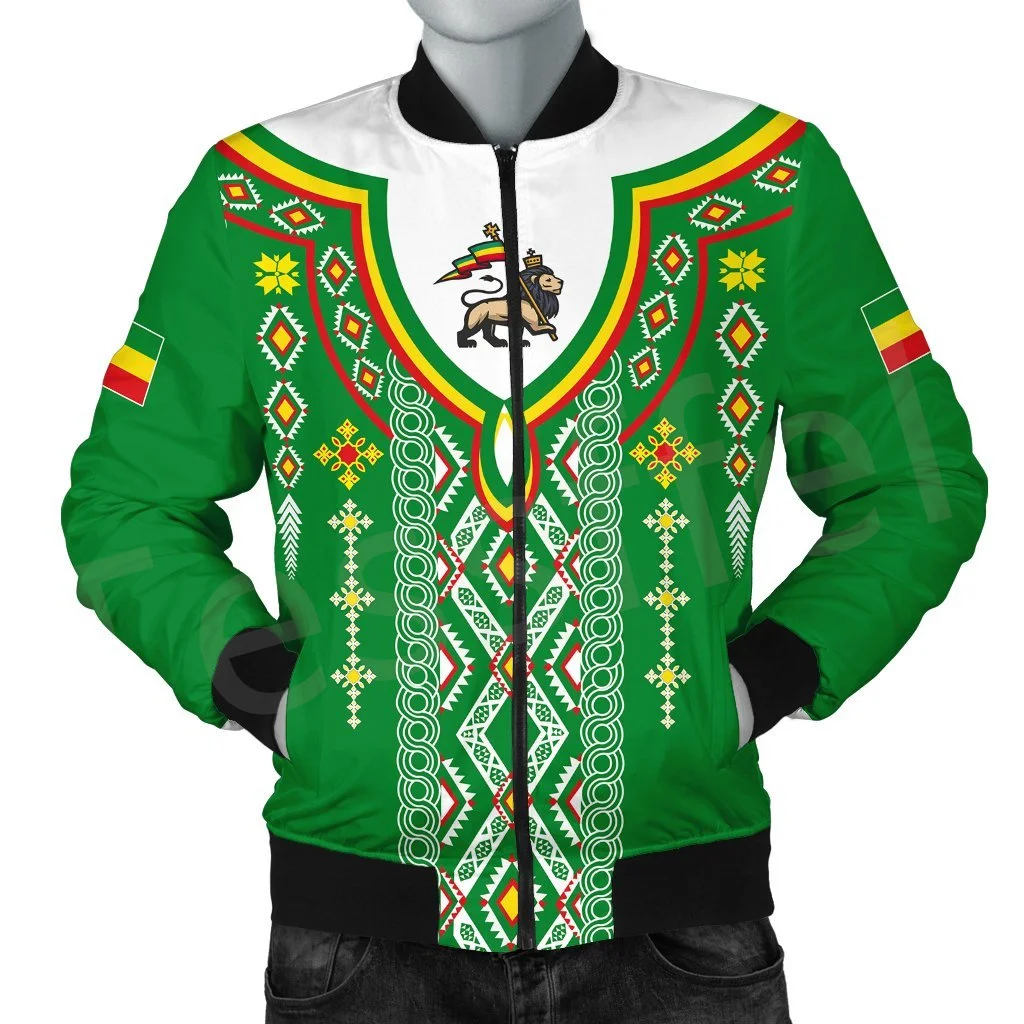 Tessffel Ethiopia County Flag Reggae Africa Tribe Lion Retro 3DPrint Men/Women Winter Coat Casual Windbreaker Bomber Jacket A1 5