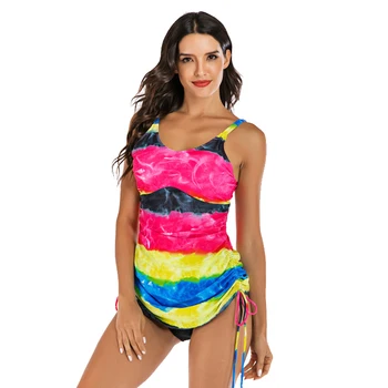 

2020 Women Tankini Swimsuits Halter Swimwear Surfing For Diving Swimming Beach Plus Size Print Bathing Suit