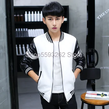 

Fall 2020 men's jacket baseball collar PU leather stitching casual jacket jacket