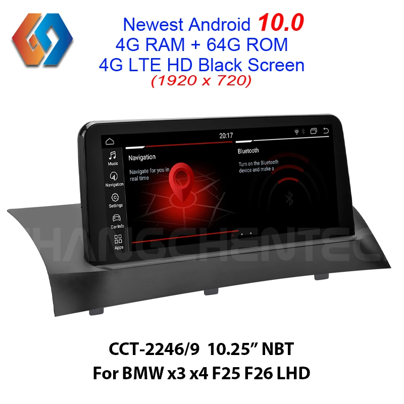 HD Black Screen 1920x720 Android 10.0 64G Screen for BMW x3 x4 F25 F26 NBT Support OEM iDrive Aux BT WiFi Rear Cam GPS Sat Navi