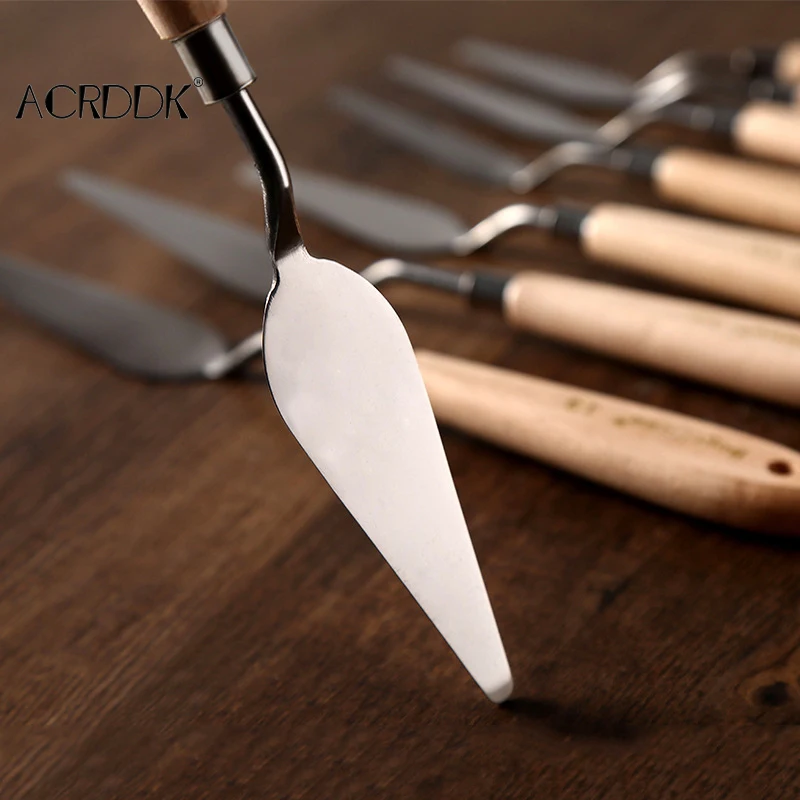 Palette Knife Painting Stainless Steel Spatula Palette Knife Oil Paint Metal Knives Wood Handle FL 2