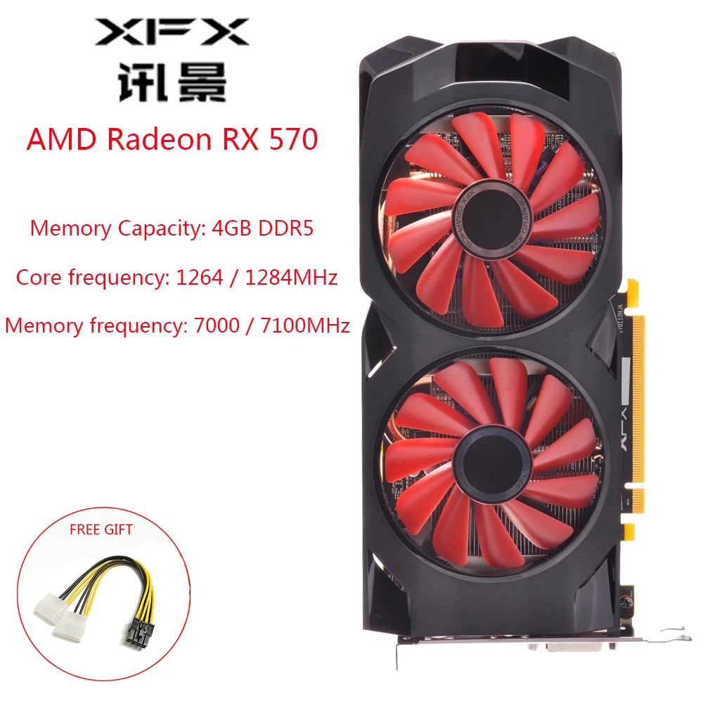 XFX AMD GPU Radeon RX 570 4GB DDR5 carte graphique AMD RX570 4GB 256
Bit ordinateur de jeu carte vidéo 4K jeu OW PUBG carte utilisée