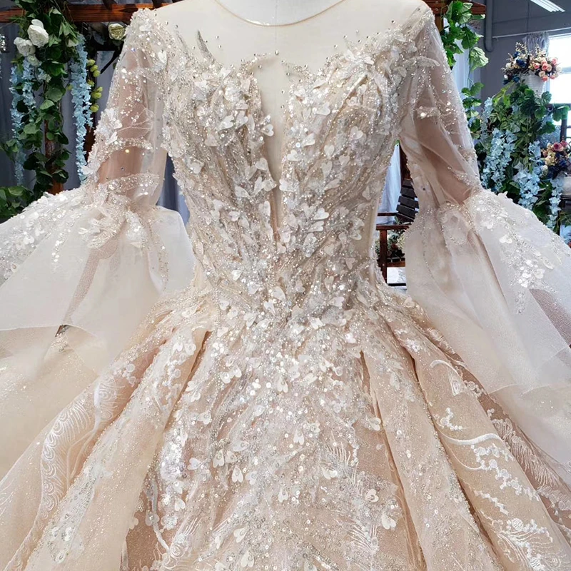 HTL681 Дубай роскошное свадебное платье с королевским шлейфом расклешенный рукав без спинки Плиссированные Свадебные платья с вышивкой бисером vestidos de noiva