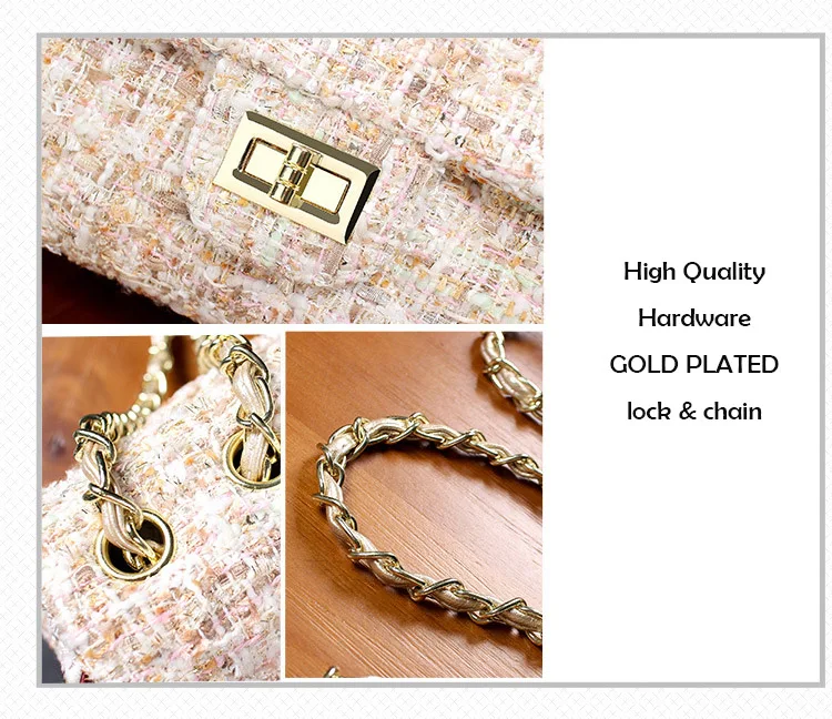 Womens Wool Plaid Handbag Double Flap Lattice Handbag Purse 2019 Classic Luxury Tweed Crossbody bag Chain Shoulder Bag for Women (7)