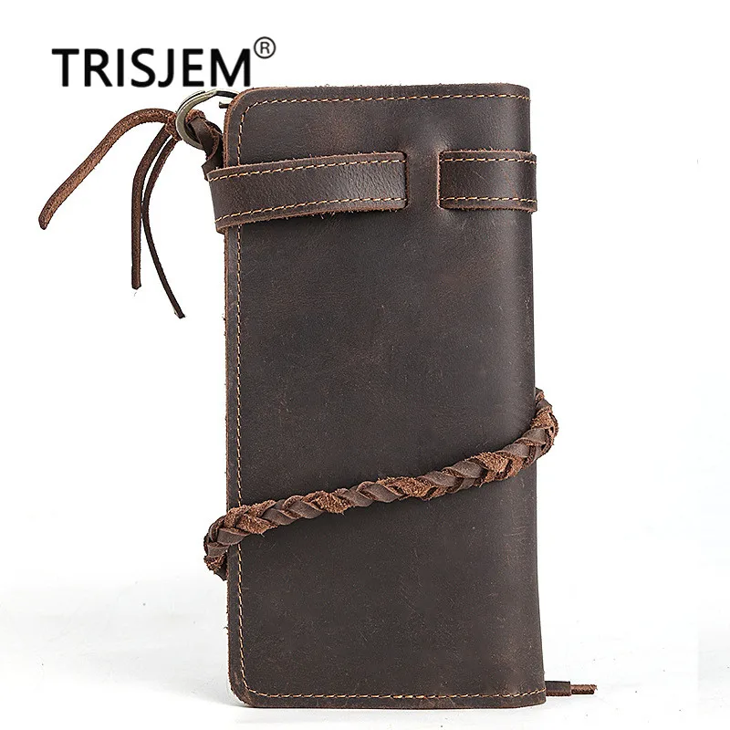 

Men Vintage Cow Genuine Leather Zipper & Hasp Long Wallets Men's Soild Real Leather Cowhide Pures Retro Chain Top Quality Wallet