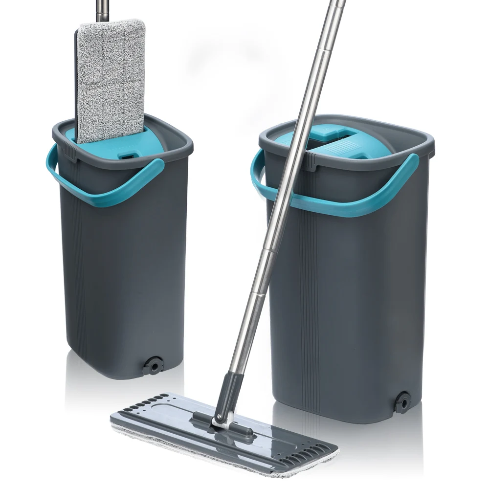 Microfiber Flat Squeeze Mop Bucket for Floor Cleaning 360 Rotated Head Self-Wringing System with 4 Reusable Pads | Дом и сад