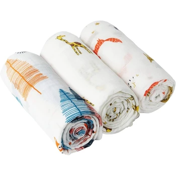 

Baby Muslin Swaddle Blanket, 3-Pack Unisex Bamboo Swaddle Blanket Boys & Girl, Soft Silky Swaddling Wrap Blankets