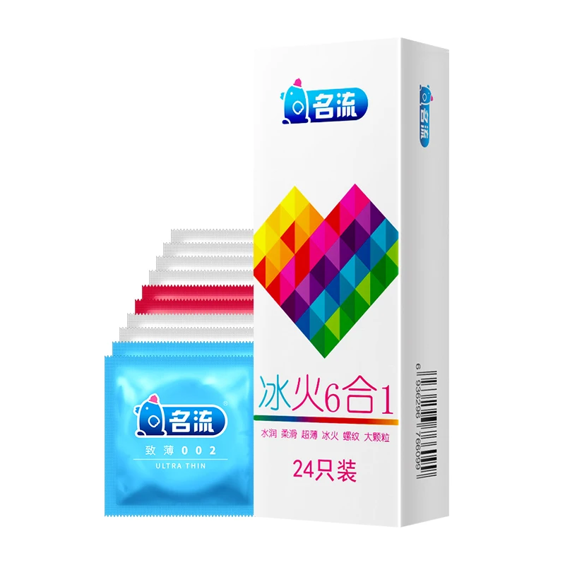 Personage 24pcs Mixed Types Condoms Ice Fire Dotted Ribbed G spot Stimulation Penis Sleeve Super Thin