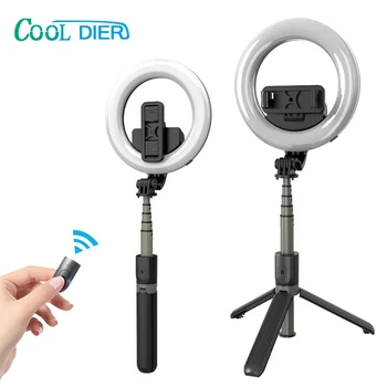 

COOL DIER high quality fashion wireless Bluetooth selfie stick with Led ring fill light 2 in 1 For Live broadcast tourism