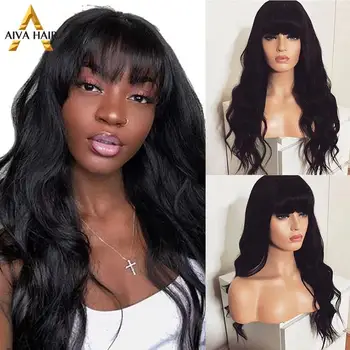 

Aiva High Density Long Loose Wave Black Wig With Bnags Heat Resistant Synthetic Lace Front Wig Glueless Wigs For Black Wome