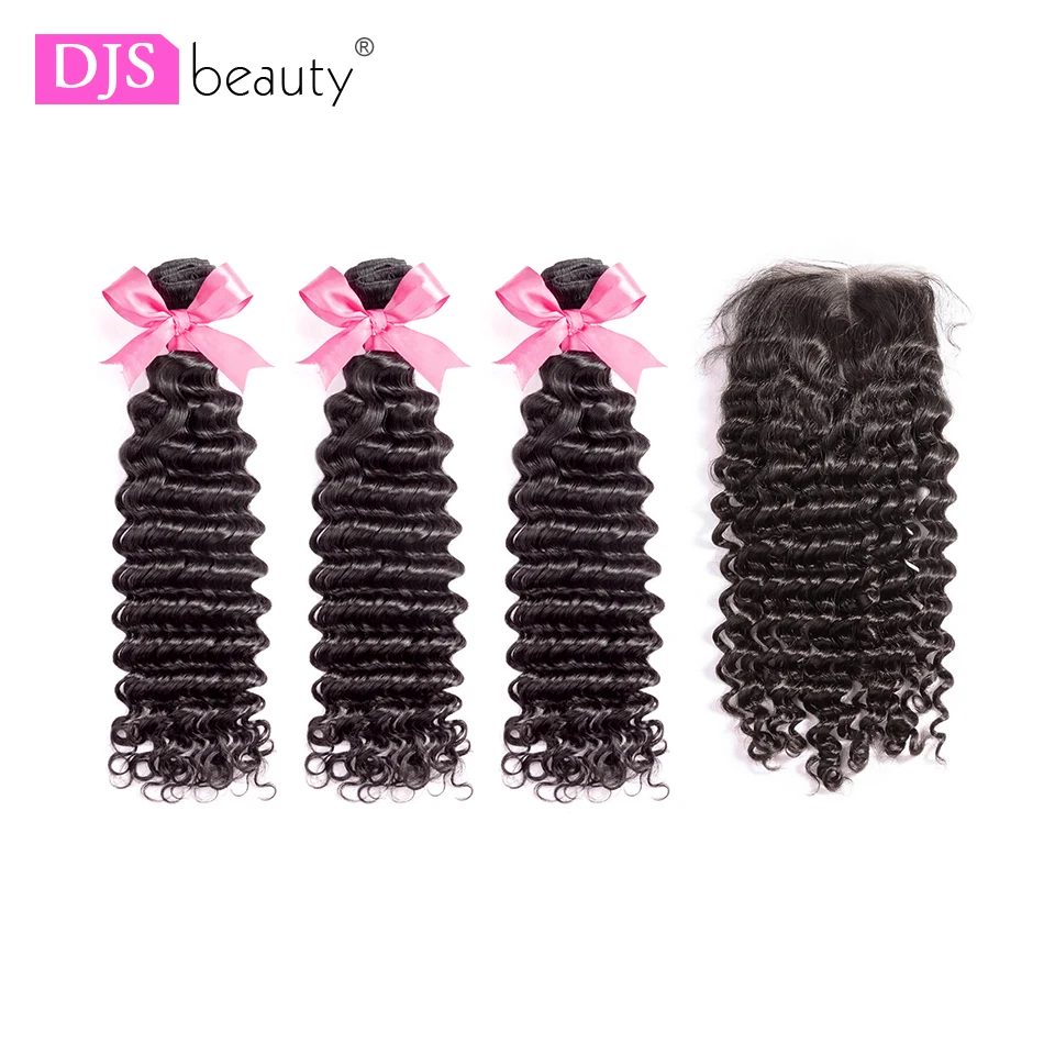 

Brazilian Deep Wave Bundles With Closure Remy Human Hair 3 and 4 Bundles With Lace Closure DJSbeauty Human Hair Extensions