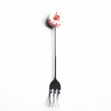Милая посуда фрукты конфеты десерт безопасная ложка кухня нержавеющая сталь мороженое красочные легко чистить вилка мультфильм Пончик
