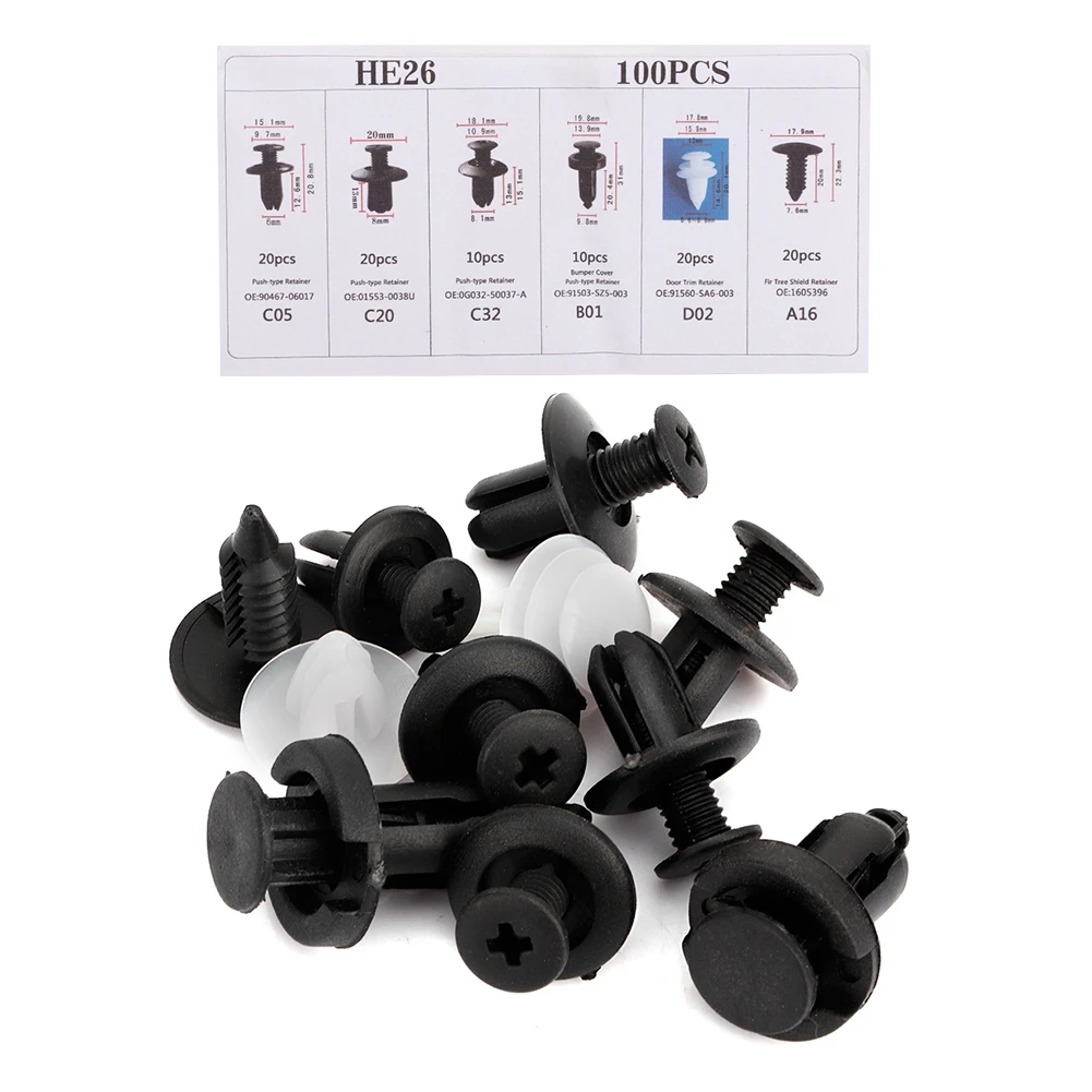 

100Pcs Trim Fastener Kit Car Door Card Panel Trim Clips Bumper Fastener Retainer Push Rivet Kits Universal Car Body Retainers
