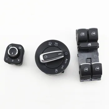 

COSTLYSEED Chrome Headlight Switches Side Mirror Push Button Master Window Switch Kit For MK5 Passat B6 Golf