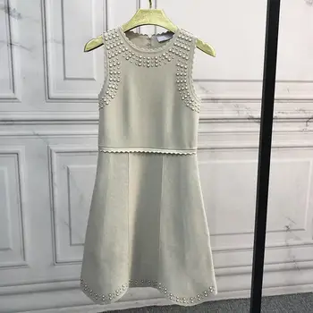 

France style Women's elegant beading sleeveless dress 2020 Autumn High quality Knit Dress C029