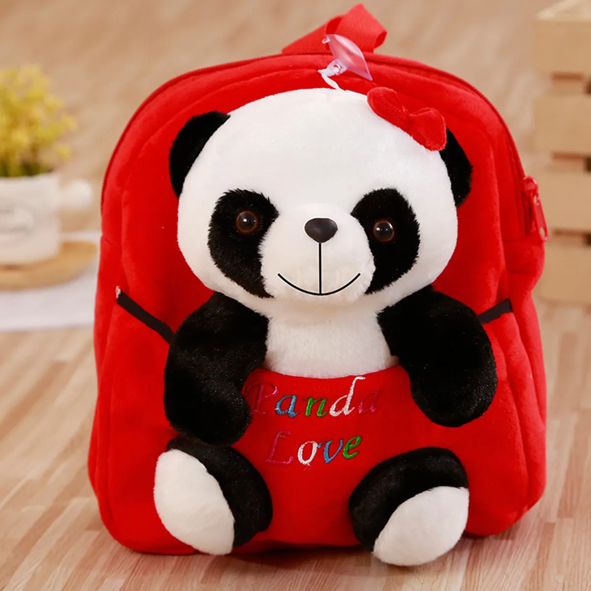 1 шт. Детский Рюкзак Kawaii Panda, сумки, маленькие плюшевые игрушки для детей, студентов, для девочки, мальчика, ребёнка, мягкая плюшевая кукла, подарок на день рождения - Цвет: red