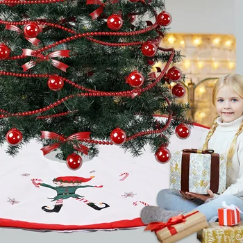 

122CM Christmas Tree Skirt Elf Printed Flannel Tree Bottom Apron Home New Year Xmas Trees Fur Carpet DIY Decoration Accessories