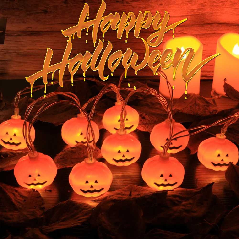 

10LED Halloween Pumpkin Spider Bat Skull String Lights Lamp DIY Hanging Horror Halloween Decoration For Home Party Supplies