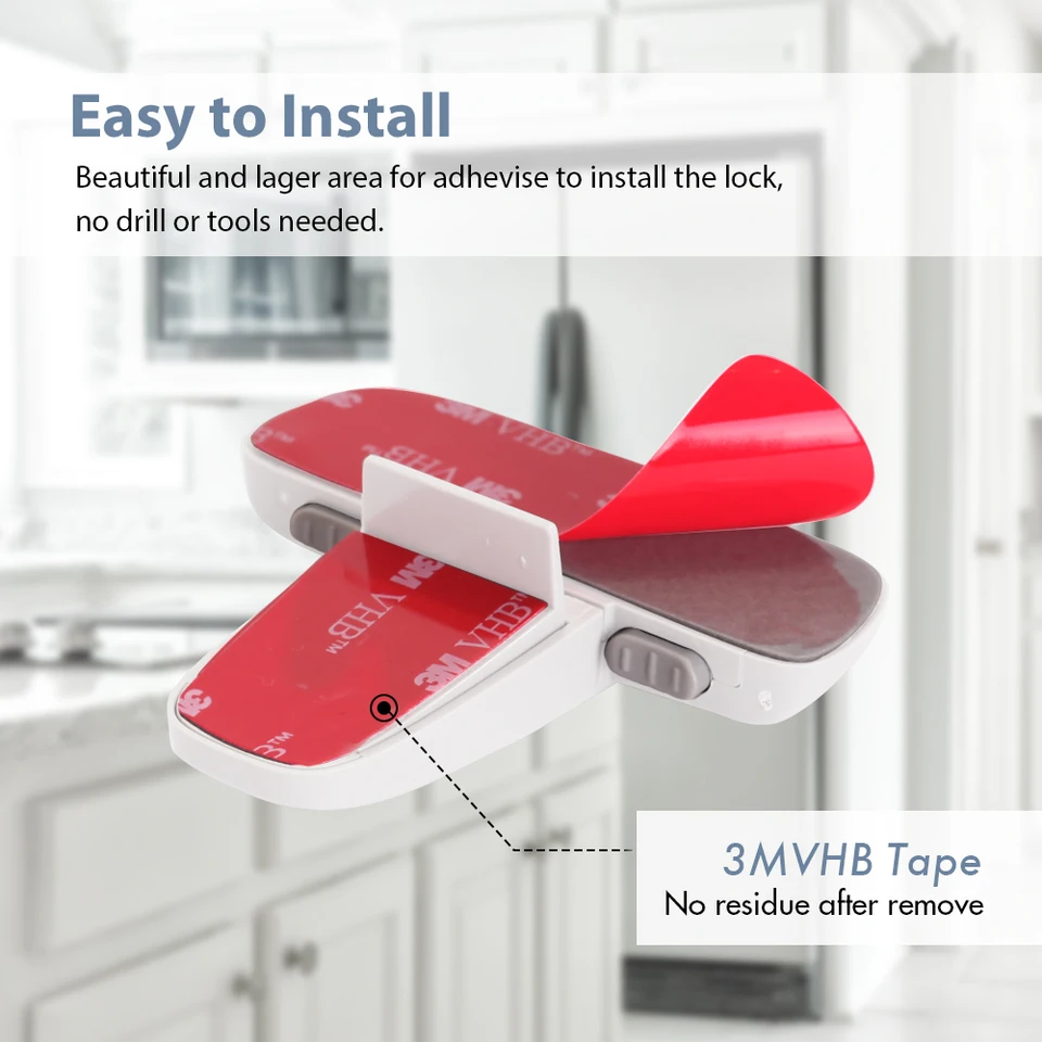 Serratura Di Sicurezza Per Frigorifero EUDEMON - Adesivo 3M, Senza Trapano, Grigio - Foto 5